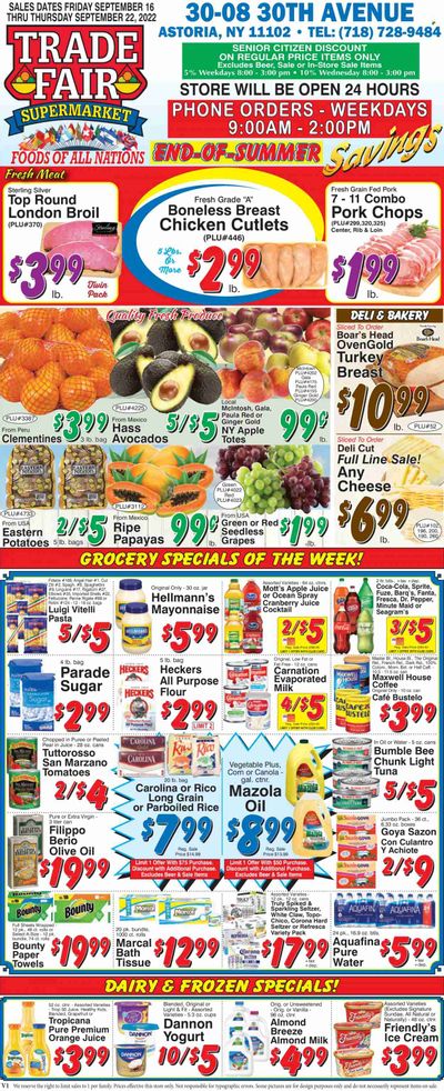 Trade Fair Supermarket (NY) Weekly Ad Flyer Specials September 16 to September 22, 2022