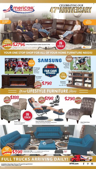American Furniture Warehouse (AZ, CO, TX) Weekly Ad Flyer Specials September 18 to September 24, 2022