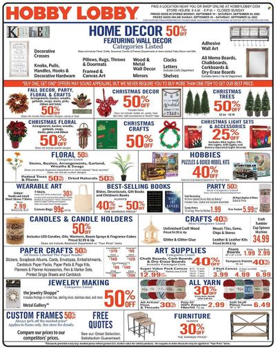 Hobby Lobby Weekly Ad Flyer Specials September 18 to September 24, 2022