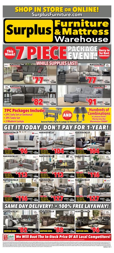 Surplus Furniture & Mattress Warehouse (Lethbridge) Flyer September 19 to October 2 Surplus Furniture & Mattress Warehouse (Lethbridge) Flyer September 19 to October 2