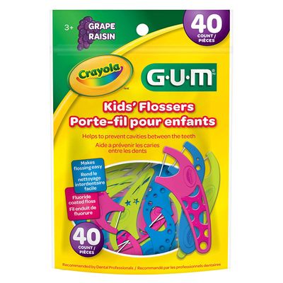 GUM Crayola Kids' Flossers, Grape, Fluoride Coated, Ages 3+, 40 Count on Sale for $ 1.50 (Save $ 1.49) at Amazon Canada