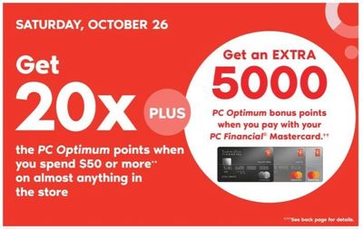 Shoppers Drug Mart Canada: Get 20x The PC Optimum Points + 5000 Points When You Pay With PC Mastercard + 2 Day Sale, Today