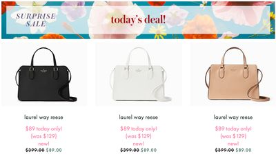 Kate Spade Online Surprise Sale: Today, Get Laurel Way Reese for $89, was $399 + Buy a Handbag, Get a Wallet for $45 with Coupon Code + FREE Shipping to Canada