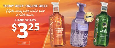 Bath & Body Works Canada Sale: Today, Hand Soaps for $3.25 + 3-Wick Candle for $14.95 + More Offers