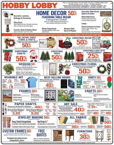 Hobby Lobby Weekly Ad Flyer Specials September 25 to October 1, 2022