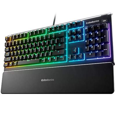 SteelSeries Apex 3 RGB Gaming Keyboard – 10-Zone RGB Illumination – IP32 Water Resistant – Premium Magnetic Wrist Rest (Whisper Quiet Gaming Switch) $52.98 (Reg $79.99)
