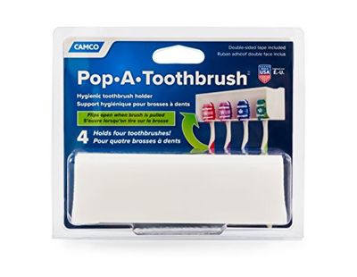 Camco A Pop-A-Toothbrush Wall Mounted Holder with Germ Protecting Cover, Holds 4, White $9.09 (Reg $18.32)