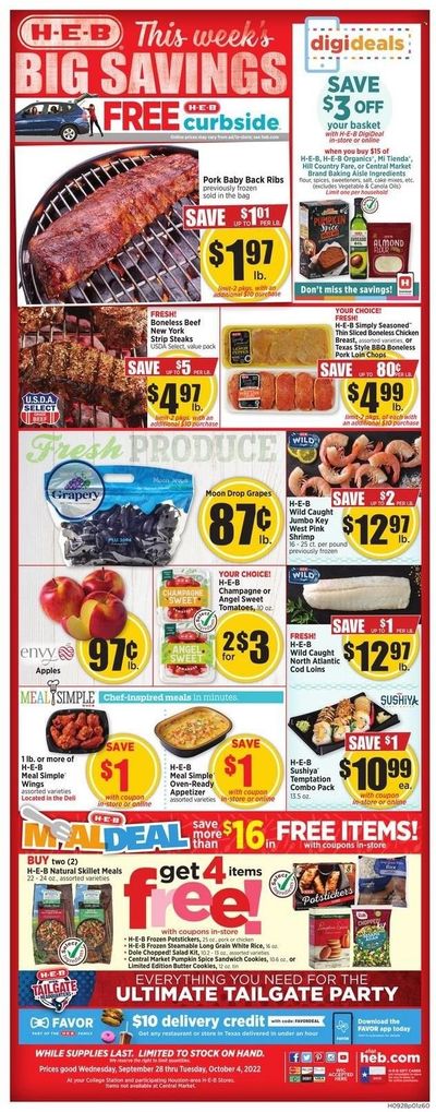 H-E-B (TX) Weekly Ad Flyer Specials September 28 to October 4, 2022