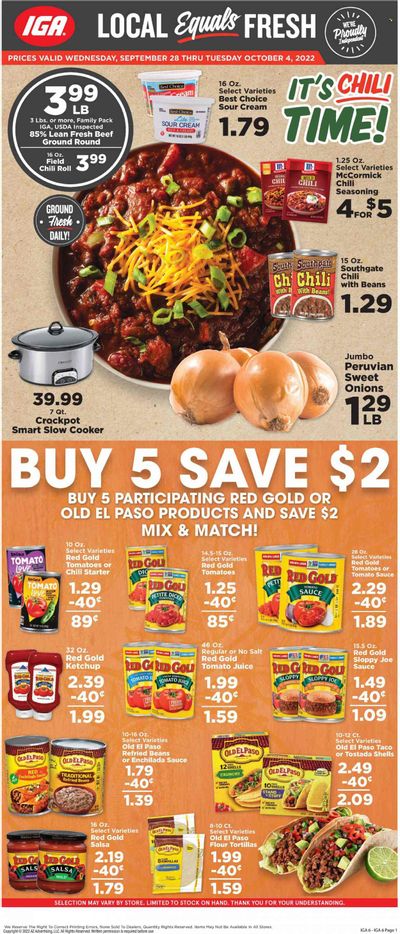 IGA (TN) Weekly Ad Flyer Specials September 28 to October 4, 2022