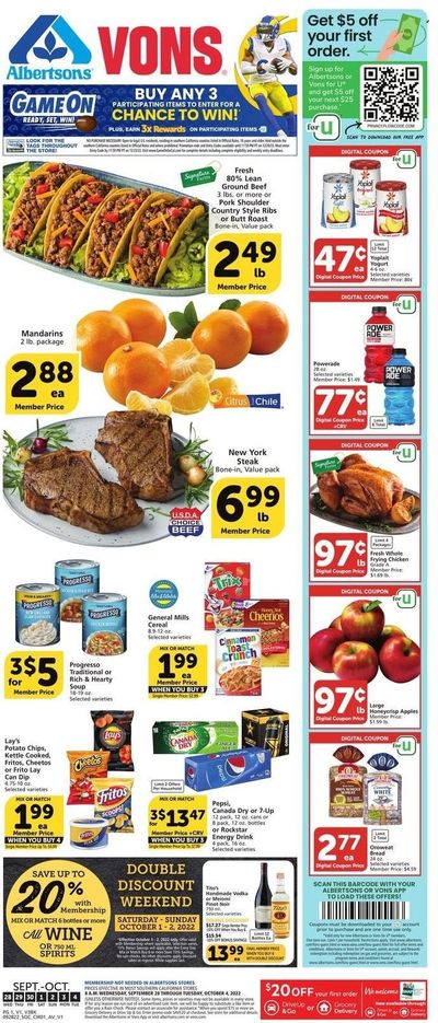 Vons (CA) Weekly Ad Flyer Specials September 28 to October 4, 2022