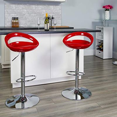 Flash Furniture 2 Pk. Contemporary Red Plastic Adjustable Height Barstool with Rounded Cutout Back and Chrome Base $171.1 (Reg $272.51)
