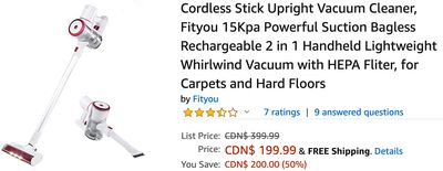 Amazon Canada Deals: Save 50% on Cordless Stick Upright Vacuum Cleaner