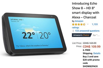 Amazon Canada Deals: Save 35% on Echo Show 8 + 33% on George Foreman Grill + 26% on Poweradd Apollo 2 Solar Charger