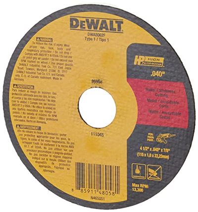 DEWALT DWA8062F T1 HP Fast Cut-Off Wheel, 4.5"x 0.04"x 0.875" $1.99 (Reg $6.17)