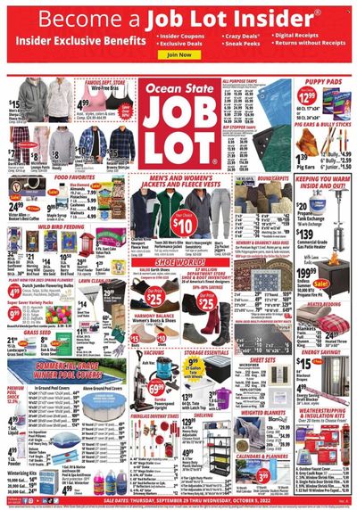 Ocean State Job Lot (CT, MA, ME, NH, NJ, NY, RI, VT) Weekly Ad Flyer Specials September 29 to October 5, 2022