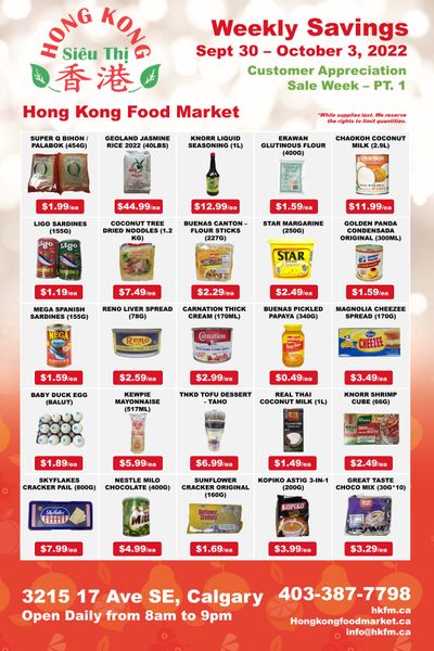 Hong Kong Food Market Flyer September 30 to October 3