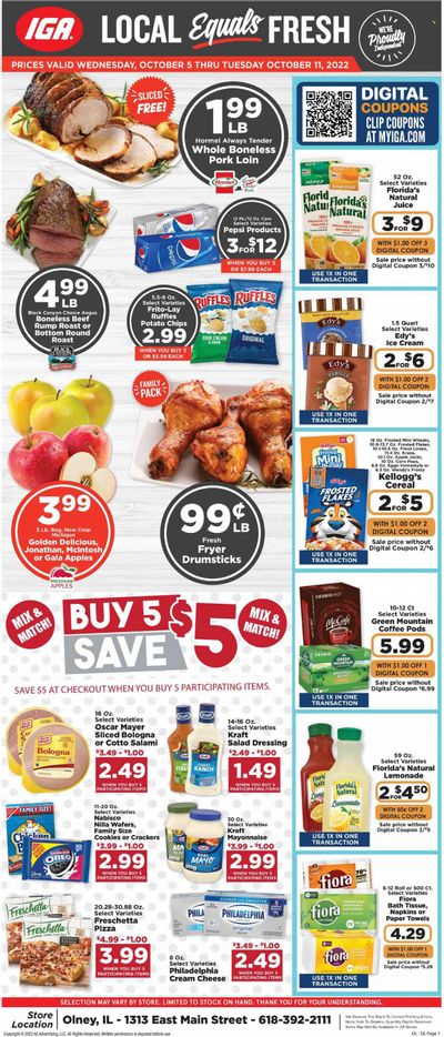 IGA (IL) Weekly Ad Flyer Specials October 5 to October 11, 2022