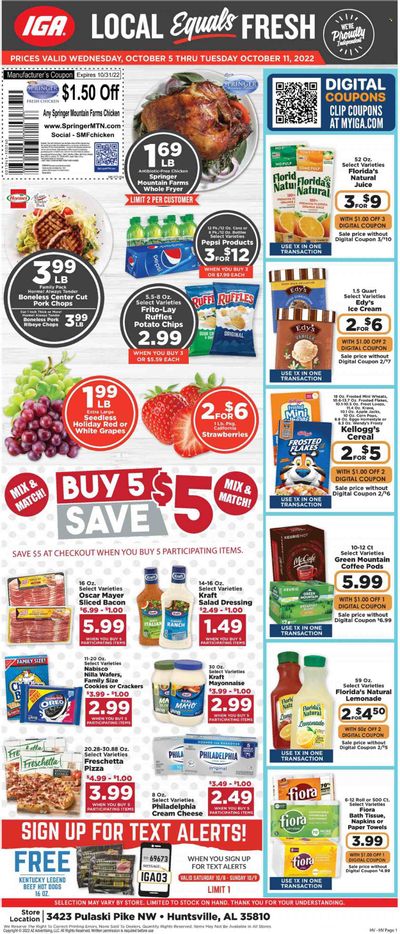 IGA (AL) Weekly Ad Flyer Specials October 5 to October 11, 2022