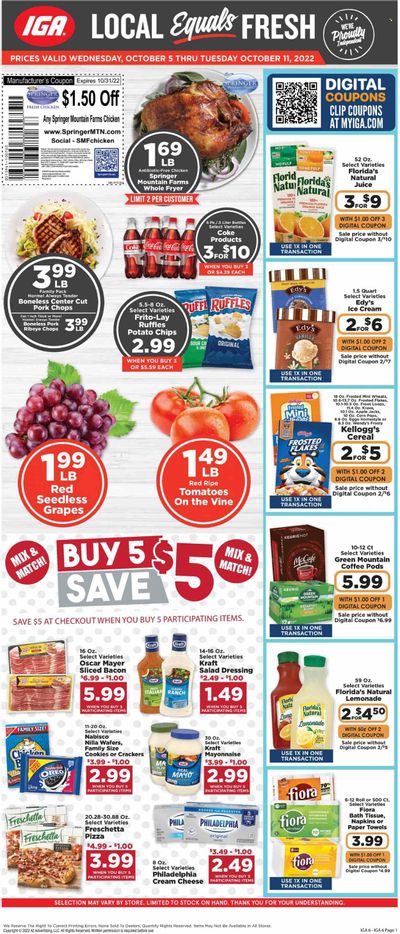 IGA (TN) Weekly Ad Flyer Specials October 5 to October 11, 2022