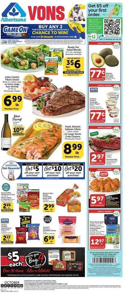 Vons (CA) Weekly Ad Flyer Specials October 5 to October 11, 2022