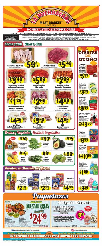 La Michoacana Meat Market (TX) Weekly Ad Flyer Specials October 5 to October 18, 2022