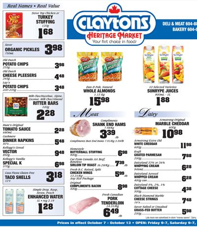 Claytons Heritage Market Flyer October 7 to 13