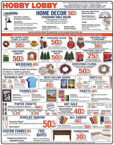 Hobby Lobby Weekly Ad Flyer Specials October 9 to October 15, 2022