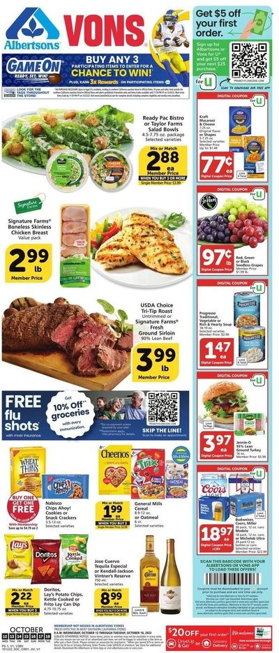 Vons (CA) Weekly Ad Flyer Specials October 12 to October 18, 2022