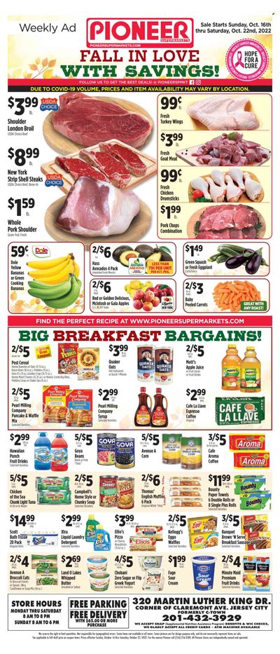 Pioneer Supermarkets (NJ, NY) Weekly Ad Flyer Specials October 16 to October 22, 2022