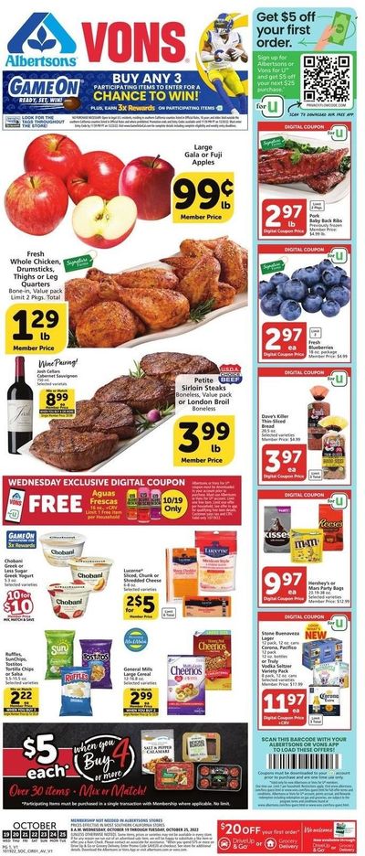 Vons (CA) Weekly Ad Flyer Specials October 19 to October 25, 2022