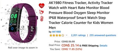 Amazon Canada Deals: Save 32% on AK1980 Fitness Tracker, Activity Tracker Watch + 43% on HOMCOM 6-Tires Wooden Bookcase with Coupon + More Deals