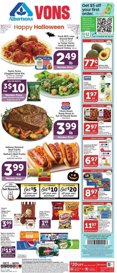 Vons (CA) Weekly Ad Flyer Specials October 26 to November 1, 2022