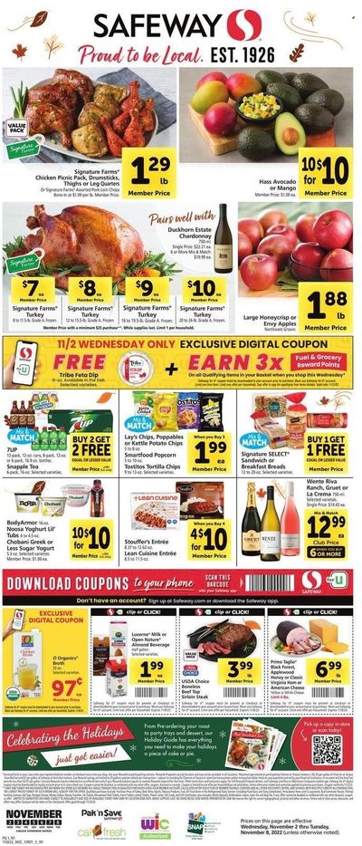 Safeway (CA, HI, OR, WA) Weekly Ad Flyer Specials November 2 to November 8, 2022