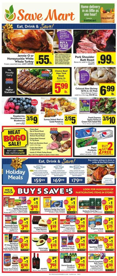 Save Mart (CA, NV) Weekly Ad Flyer Specials November 2 to November 8, 2022