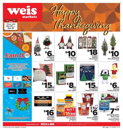 Weis (MD, NY, PA) Weekly Ad Flyer Specials November 3 to November 30, 2022