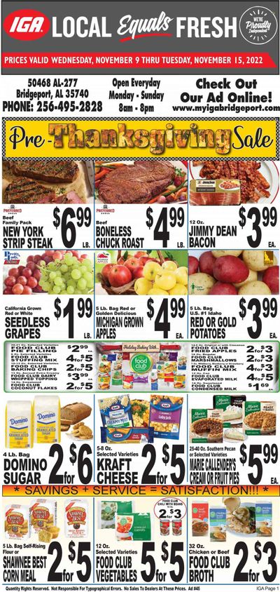 IGA (50) Weekly Ad Flyer Specials November 9 to November 15, 2022