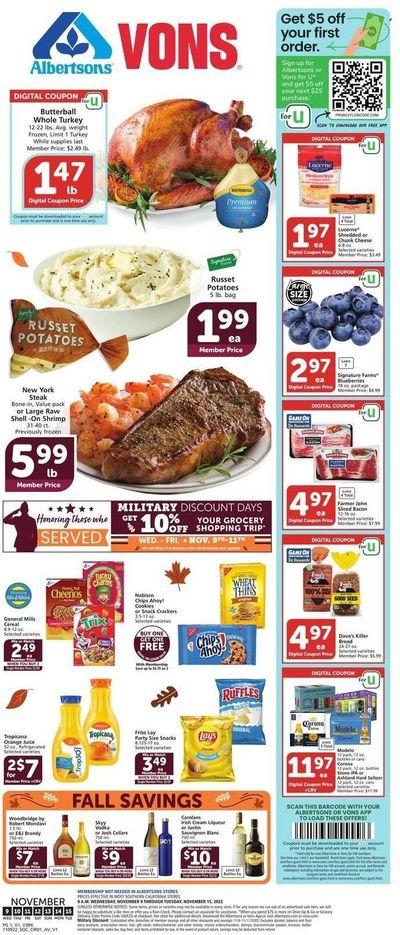 Vons (CA) Weekly Ad Flyer Specials November 9 to November 15, 2022 Vons (CA) Weekly Ad Flyer Specials November 9 to November 15, 2022