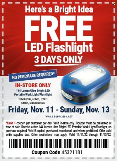 Harbor Freight Weekly Ad Flyer Specials November 11 to November 13, 2022