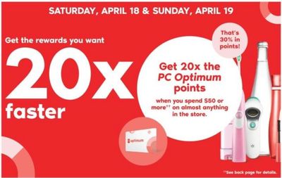 Shoppers Drug Mart Canada PC Optimum Offers: Get 20x the PC Optimum Points When You Spend $50+ 3 Day Flyers Deals