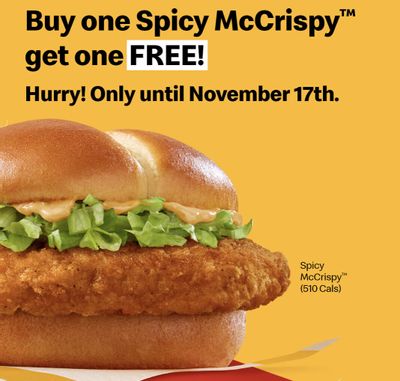 Uber Eats X McDonald’s Canada: Buy One Spicy McCrispy Get One Free