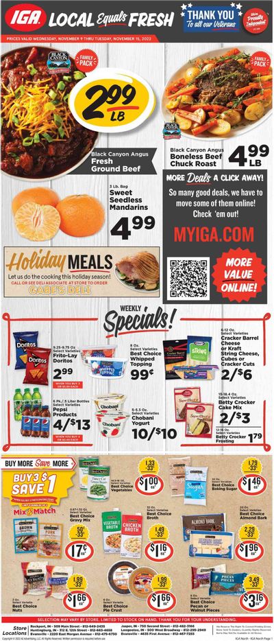 IGA (IN) Weekly Ad Flyer Specials November 9 to November 15, 2022