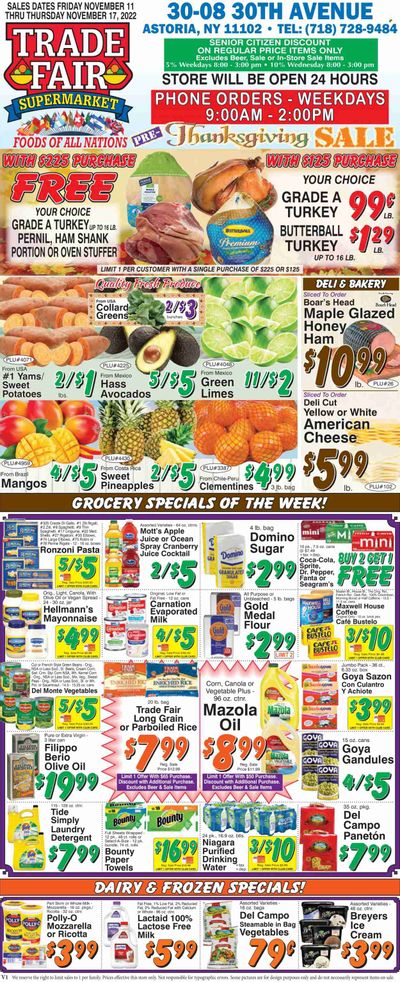 Trade Fair Supermarket (NY) Weekly Ad Flyer Specials November 11 to November 17, 2022