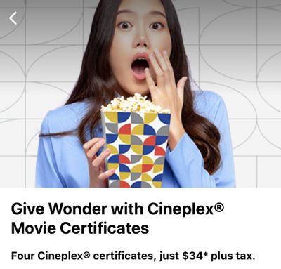 CAA Canada: Get 4 Cineplex Tickets for $34 *HOT*