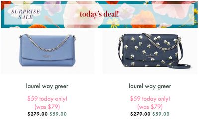 Kate Spade Online Surprise Sale: Today Laurel Way Greerfor $59, was $279 + Buy a Handbag, Get a Wallet for $45 with Coupon Code