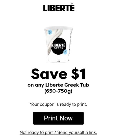 Canadian Coupons: Save $1 On The Purchase Of Any Liberte Greek Tub 650g-750g + Sobeys Ontario Deal