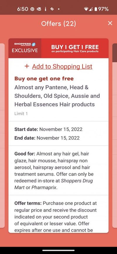 Shoppers Drug Mart Canada: Buy One Get One Free Participating Hair Care Products Today Only