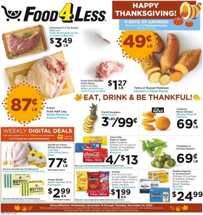 Food 4 Less (CA) Weekly Ad Flyer Specials November 16 to November 24, 2022