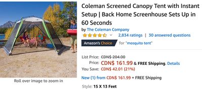 Amazon Canada Deals: Save 21% on Coleman Screened Canopy Tent + 23% on Qedertek Battery Fairy Lights + Columbia Men’s Mesh Ballcap Baseball Cap for $14.00 + More Deals