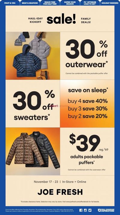 Real Canadian Superstore Ontario: Joe Fresh Pre-Balck Friday Deals + 25,000 PC Optimum Points For Every $100 November 17th – 23rd