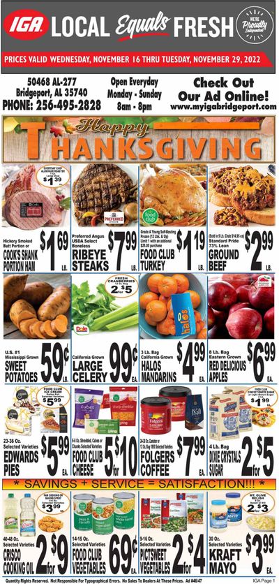 IGA (50) Weekly Ad Flyer Specials November 16 to November 29, 2022
